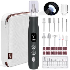 VFD Lima de Uñas Eléctrica, Inalámbrica, Recargable de 2000 Mah, Kit 12 en 1, Herramienta de Pulido de Uñas, Máquina de Manicura Profesional Portátil para Uñas Acrílicas Y Uñas Gruesas de Los Pies.
