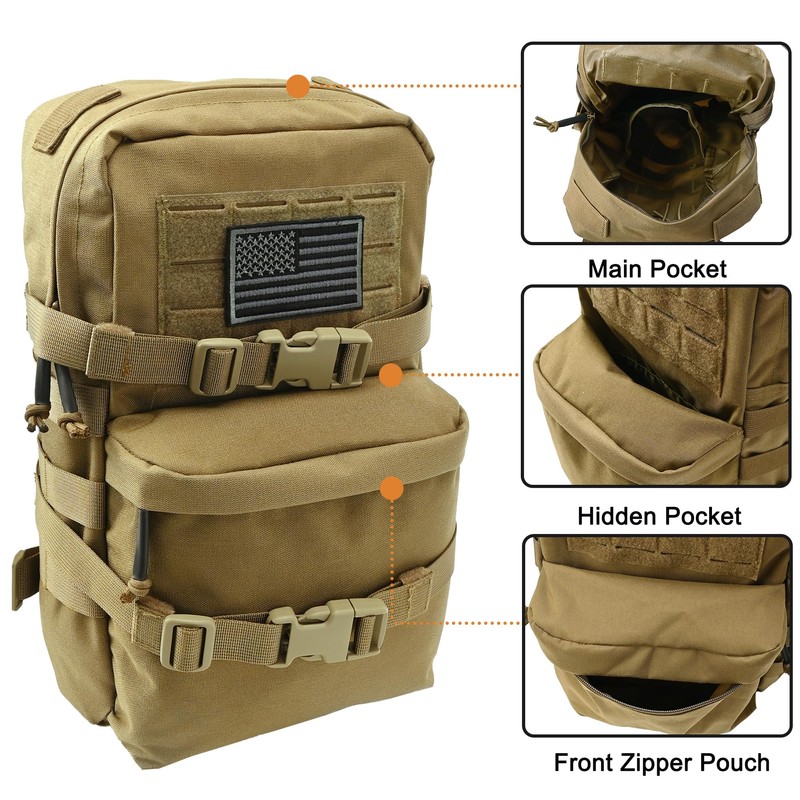 Tactical Mini Molle Hydration Pack,Molle Hydration Carrier with US Flag