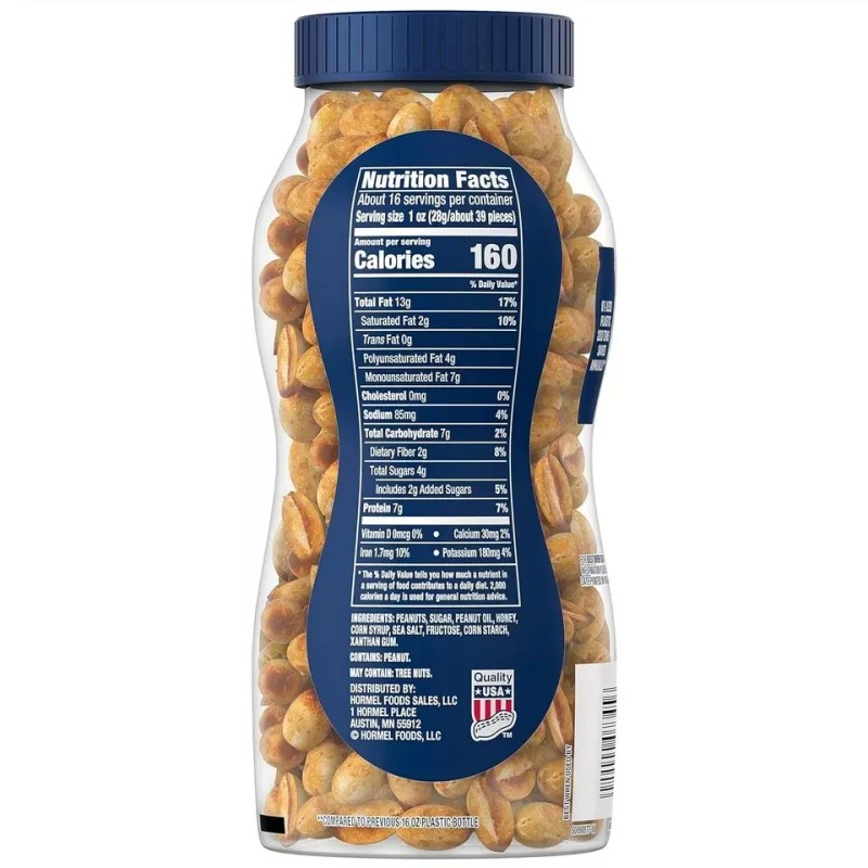 Planters Honey Roasted Peanuts, Sweet and Salty Snacks, Plant-Based Protein,