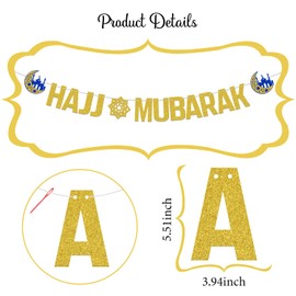SJcysrilla Hajj Mubarak Banner Eid Festival Party Decor Ramadan Party Decorations Umrah Mubarak Banner for Eid Mubarak Party Decorations Supplies Gold Glitter