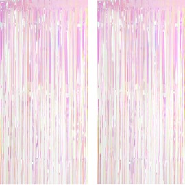 Transparent Pink Backdrop Streamers AILEXI 2 Pack 1 m x 2.5 m Metallic Tinsel Foil Fringe Curtains for Photo Booth Party Decor