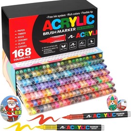 Acrylic Paint Marker Set, 12/24/36/72/120/168 pcs Soft Brush Tip Paint Pens Markers for Rock Painting, DIY Craft Making, Back To School Supplies:_168 Pieces
