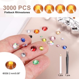 MECCANIXITY 3000pcs SS6 2mm Flatback Crystal Rhinestones, Resin Crystal Gems with Tweezer Dotting Pen Non Hotfix for Bedazzling Tumblers Mugs Bottles Nail DIY Crafts, Orange
