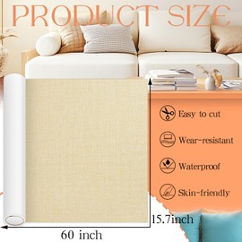 Self Adhesive Linen Fabric Patches,15.7x60 inch Couch Patch Repair Fabric,Couch Patch Fabric Patches Couch Repair Kit for Furniture,Couch Repair Patch for Sofas, Office Chair, Cushion (Beige)