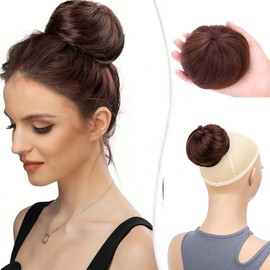 XFSRG Hairpiece with Elastic Band, Bun Hairpiece, Hair Scrunchie with Hair, Curly Hair Bun Synthetic Short Ponytail Bun for Women, Girls (Dark Brown)