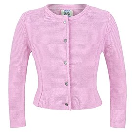 Isar-Trachten Children's Knitted Jacket 47065 Traditional Jacket Traditional Knitted Jacket for Girls Elegant Jacket for Children, lightpink