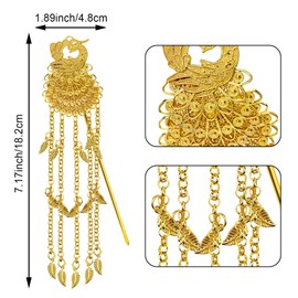 2 Pcs Peacork Hair Pins Chinese Sticks for Buns Thai Hair Accessories for Women Girls (Gold + Silver)