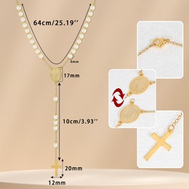 Manfnee Rosary Necklace for Men and Women Medal & Cross Religious Stainless Steel Praying Rosary Necklace, Stainless Steel, No Gemstone