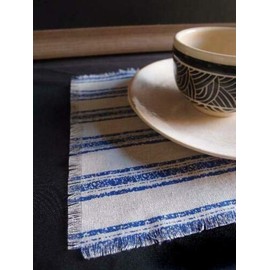 Striped Linen Napkins with Fringed Edges (12 Pack) 15.5" x 11.5" (Ocean Blue Stripes./k)
