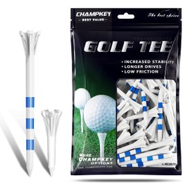 CHAMPKEY Original Plastic Golf Tees 100 Pack | 85 Driver Tees with 15 Iron/Hybrid Tees Mixed Pack | Low Friction and Resistance Golf Plastic Tees (3-1/4")