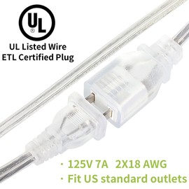 PEESIN 2 Pack Clear Extension Cord, 10 FT, UL-Certified Clear Extension Cord Indoor, 2 Prong Male to Female Slim Clear Extension Cords, 2x18 AWG, 125V 7A, Indoor, for Light & Small Appliances