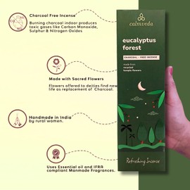 Calmveda Forest Eucalyptus Incense Sticks - 80 Charcoal Free Incense Sticks, Made from Upcycled Flowers | Crisp, Refreshing Aroma of Rainforest Incense, Transports You to Eucalyptus Forest