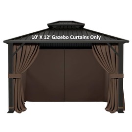 Gazebo Universal Replacement Privacy Curtain - Hugline 10' x 12' Outdoor Waterproof 4-Panels Gazebo Side Wall with Zipper (Curtain Only, Brown)