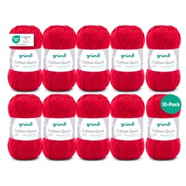 Gründl Cotton Quick Uni Value Pack 10 x 50g Balls (Heavy Duty Long Lasting Wool Easy Care Washable 100% Cotton Yarn 50g/125m - Red 3-4 10 x 50g)