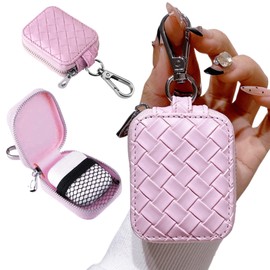 Fofvccv Earbud Case, Headphone Storage Case for AirPods 4/1/2/3/Pro 2, Leather Plaid Zipper Carrying Pouch Earbuds Bag with Keychain for Wireless Earphones, Wired Headphone & USB Cable Lattice Pink