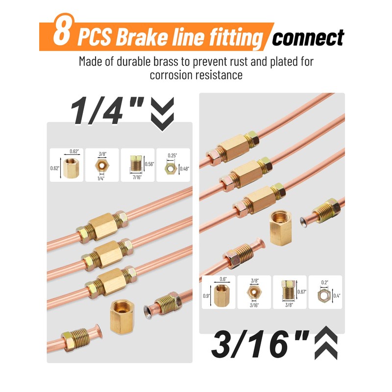 Racewill 25 ft 3/16" + 1/4" Copper Coated Brake Line