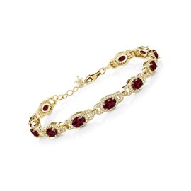 Gem Stone King 18K Yellow Gold Plated Silver Red Rhodolite Garnet 7 Inch Tennis Bracelet For Women (9.10 Cttw, Gemstone Birthstone, 7 Inch With 1 Inch Extender)