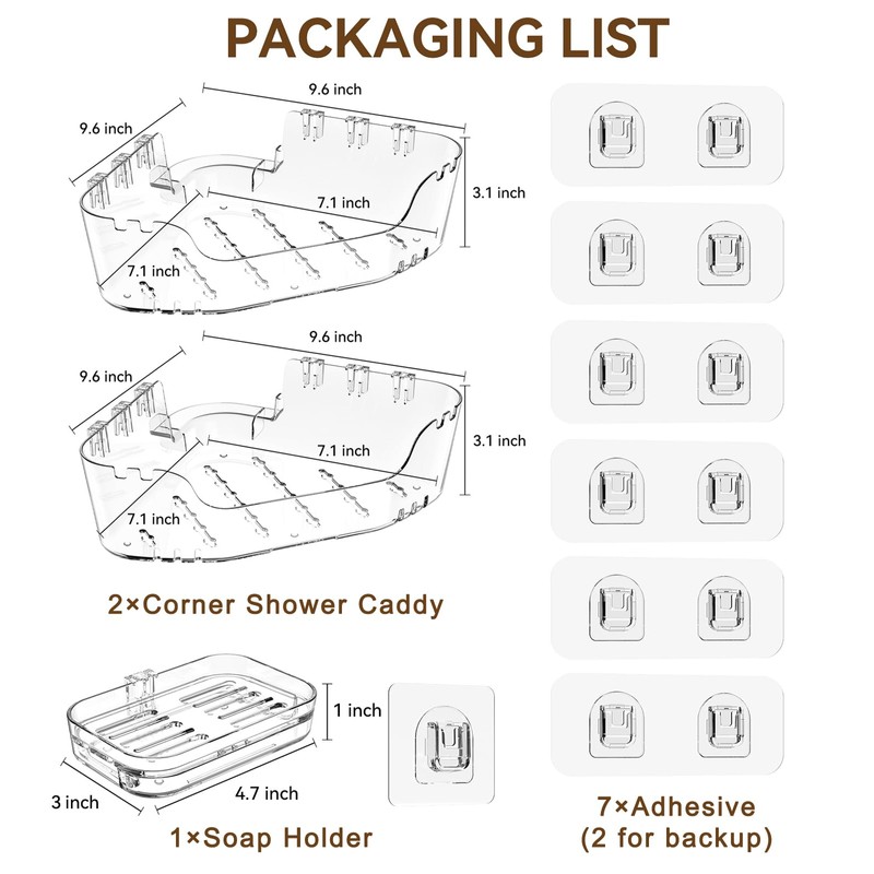 JNDETOP Corner Shower Caddy, 3-Pack Adhesive Shower Organizer with Soap
