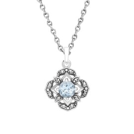 Esse Marcasite Sterling Silver Art Nouveau Blue Topaz & Marcasite Floral Necklace