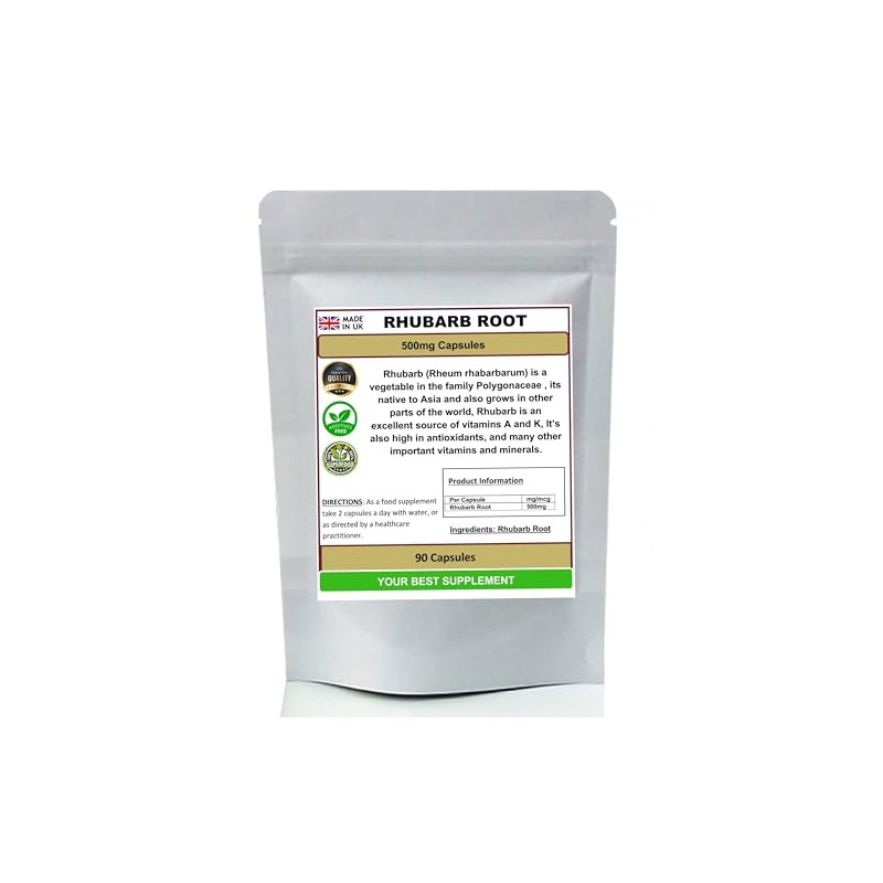 Rhubarb Root Capsules 500mg 100% Pure No Additives, High Strength