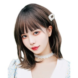 TefuRe H-6132-BkLt Wig, Medium, Long Bangs, Wig, Women, Loose Wave, Diamond-shaped Silhouette, Neo Wolf, Black/Latte