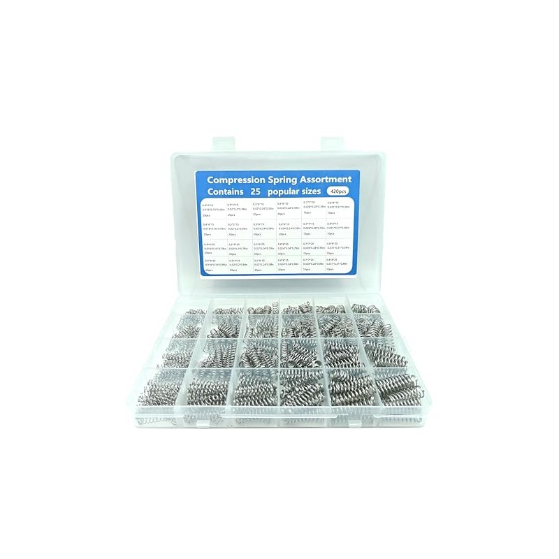 Compression Springs Assortment Kit, 390 Pieces, 24 Sizes, Stainless Steel