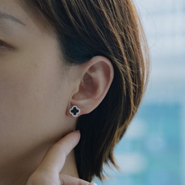 Evensee Four Leaf Clover Earrings 925 Silver for Women, Hypoallergenic Clover Stud Earrings, Fashion Jewellery, Elegant Gifts for Women and Girls, Sterling Silver, Onyx