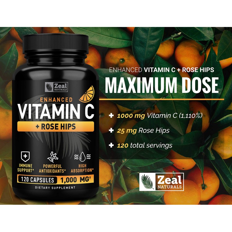 Vitamin C 1000mg with Rosehips (120 Capsules | 1000mg) Pure