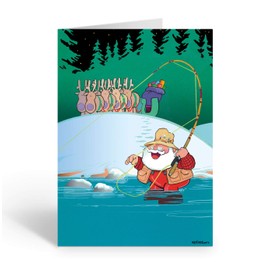 Stonehouse Collection | Fly Fishing Santa Christmas Card | River Fishing Holiday Cards |18 Cards and Envelopes | USA Made