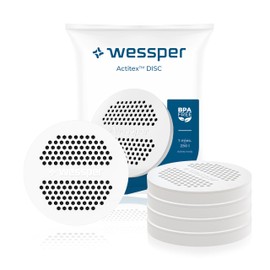 Wessper Disc Filter for Water Bottle and Jug, Water Bottle Filter with Activated Carbon, Reduction of Chlorine and Heavy Metals, Replacement for Brita Microdisc Bottles and Carafes - Pack of 4