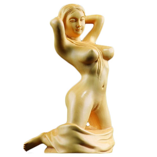 Wood Carving, Half-Kneeling Nude Woman Statue, High Quality Natural Boxwood Sculpture, Female Statue, Beautiful Girl Statue, Interior Nude Figurine, Sculpture, Crafts, Lucky Entrance, Collection,