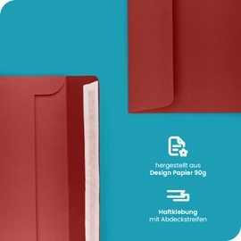 Netuno 25 Envelopes Red DIN C5 162 x 229 mm 120 g Design Envelopes Peel and Seal without Window Coloured Letter Envelopes C5 Envelopes Colourful Paper Envelopes for Invitations