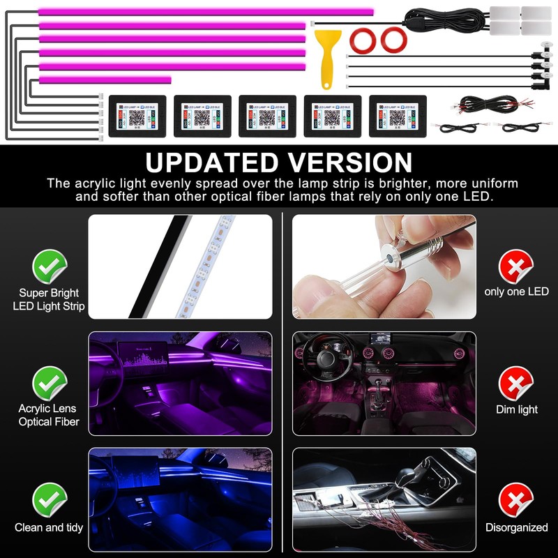Acrylic Interior Car LED Strip Light with Wireless APP, 14