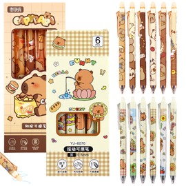 HANGGON Capybara Gel Pen Set, 6 Pieces Capybara Pens with Capybara Sticker, Capybara Stickers, Cartoon Animal Erasable Pen, Students Gift, School, Office Supplies, School Supplies (12)