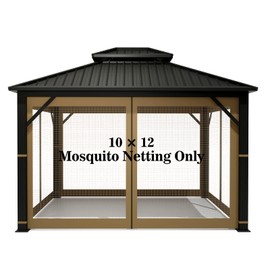 Gazebo Universal Replacement Mosquito Netting – Hugline 10' x 12' Outdoor Mesh Netting Screen 4-Panel Sidewall Curtain with Zipper (Khaki)