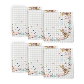 Horaldaily Easter Cloth Napkins 18 x 18 Inch, Spring Flower Buffalo Plaid Bunny Party Dinner Decoration Washable Napkins Set of 6