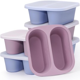 Mossime Silicone Soup Freezer Molds: 1 Cup Silicone Freezer Trays with Lid - 6 Packs Easy Release Soup Freezer Containers - 250ml 125ml Portion Large Cubes for Ice Soup (6, Blue/Purple)