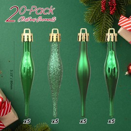 Sea Team 20-Pack Christmas Droplet Ornaments with Strings, 85mm/3.35" Baubles, Shatterproof Plastic Christmas Bulbs, Hanging Decorations for Xmas Tree, Holiday, Wedding, Party, Green