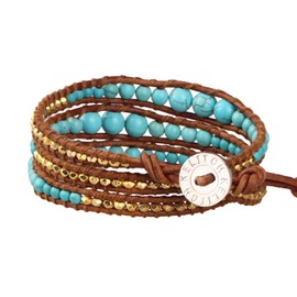 KELITCH Turquoise Beaded Bracelet 3 Wrap Leather Bangle Bracelets Hand-Braided Fashion Cuff for Women