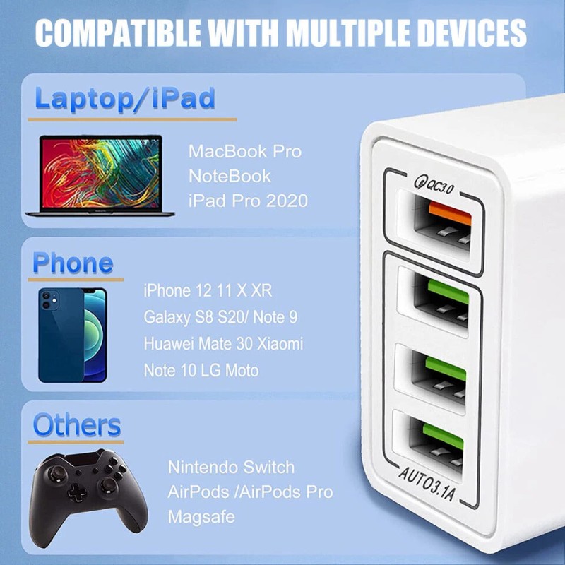 Unbranded US 4 Port Fast Quick Charge QC 3.0 USB