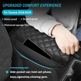 SENSHINE 1.2in Thickness Center Console Cover for Tacoma Accessories 2024 2025 2026 Armrest Cover Leather Armrest Box Lid Protector Cushion Pad with Pockets Interior (Black Stitch)