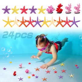 Biubee 24Pcs Diving Pool Toys for Kids - Swimming Pool Toy with Colorful Starfish Coral, Underwater Pool Toys Pool Games Pool Throw Toy for Kids Summer Pool Training Games Supply