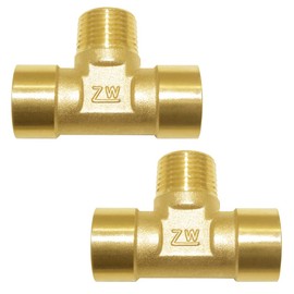 Joywayus Brass Pipe Fitting Barstock Tee 3 Way NPT 1/2" Female x 1/2" Male x 1/2" Female Hose Fitting (Pack of 2)