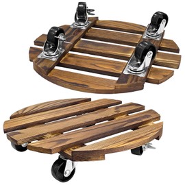 Socpuro 2 Pack Wood Plant Caddy, 12 inch Plant Stand with Sliding Wheels, Indoor Outdoor Rolling Plant Stand for Large Planters, Flower Pot