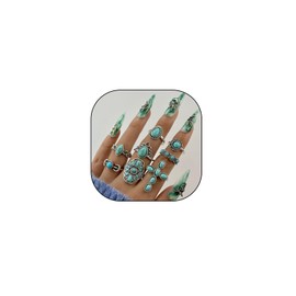 GIGB PBDK Vintage Turquoise Rings for Women Stackable Boho Silver Turquoise Cross Heart Knuckle Rings Set Geometric Western Midi Rings Trendy Jewelry Presents (Cross)