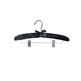 Only Hangers Black Satin Padded Hangers w/Black Hook & Clips - Pack of (6) Hangers