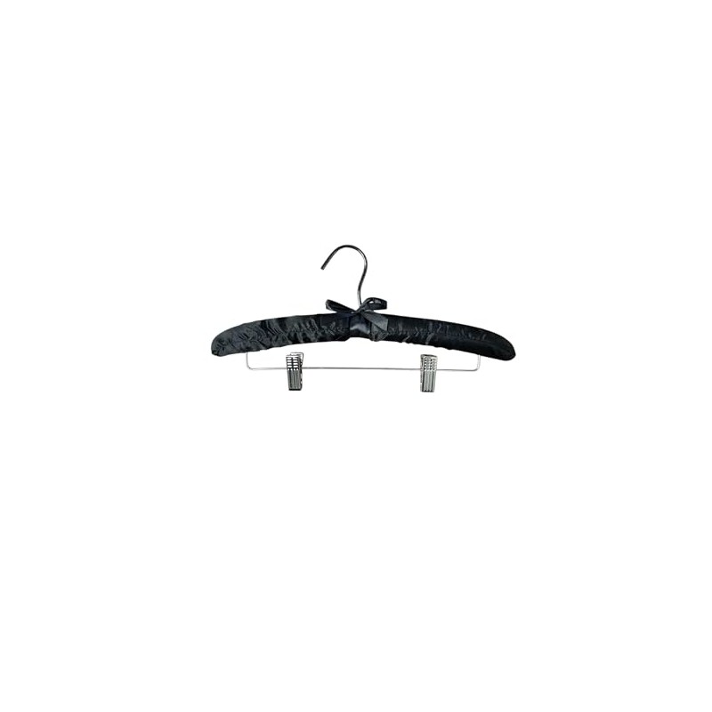 Only Hangers Black Satin Padded Hangers w/Black Hook & Clips