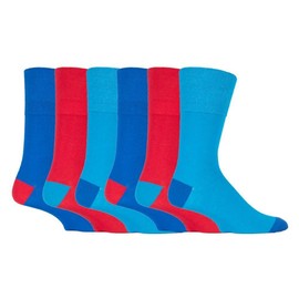 6x Pairs of Men's "Colourburst" Gentle Grip HoneyCombe Top Non Elastic Socks by SockShop/UK 6-11 Eur 39-45 (Red/Blue - RJ88H3)