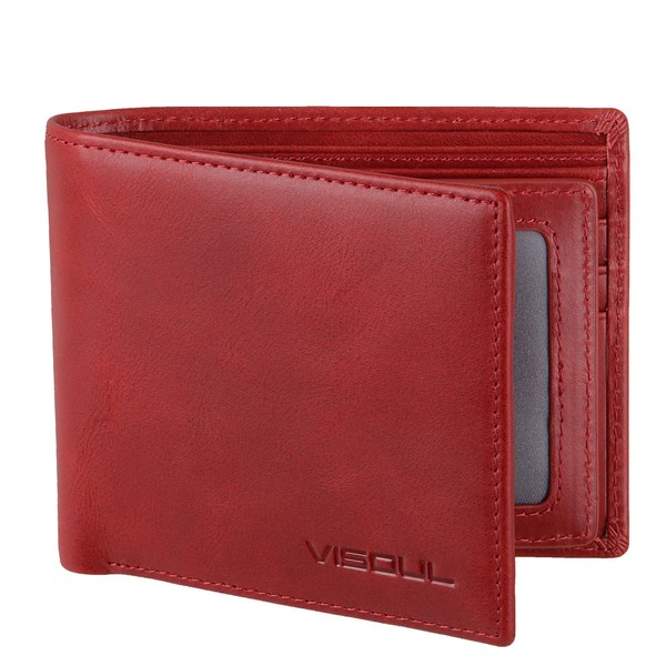 VISOUL Mens Bifold Leather RFID Blocking Wallet with 2 ID