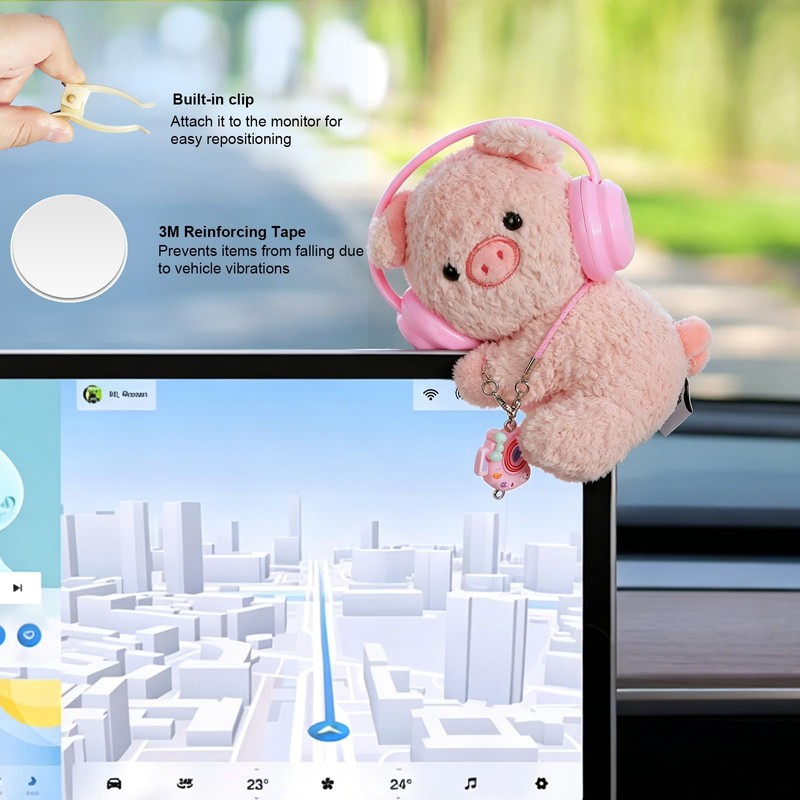 COGEEK Cute Pig Car Dashboard Decor, Soft Plush Car Screen